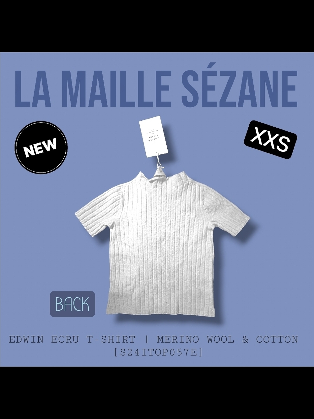 NWT La Maille Sézane XXS Ecru Ribbed Merino Wool Cotton Blend Mock Neck Top